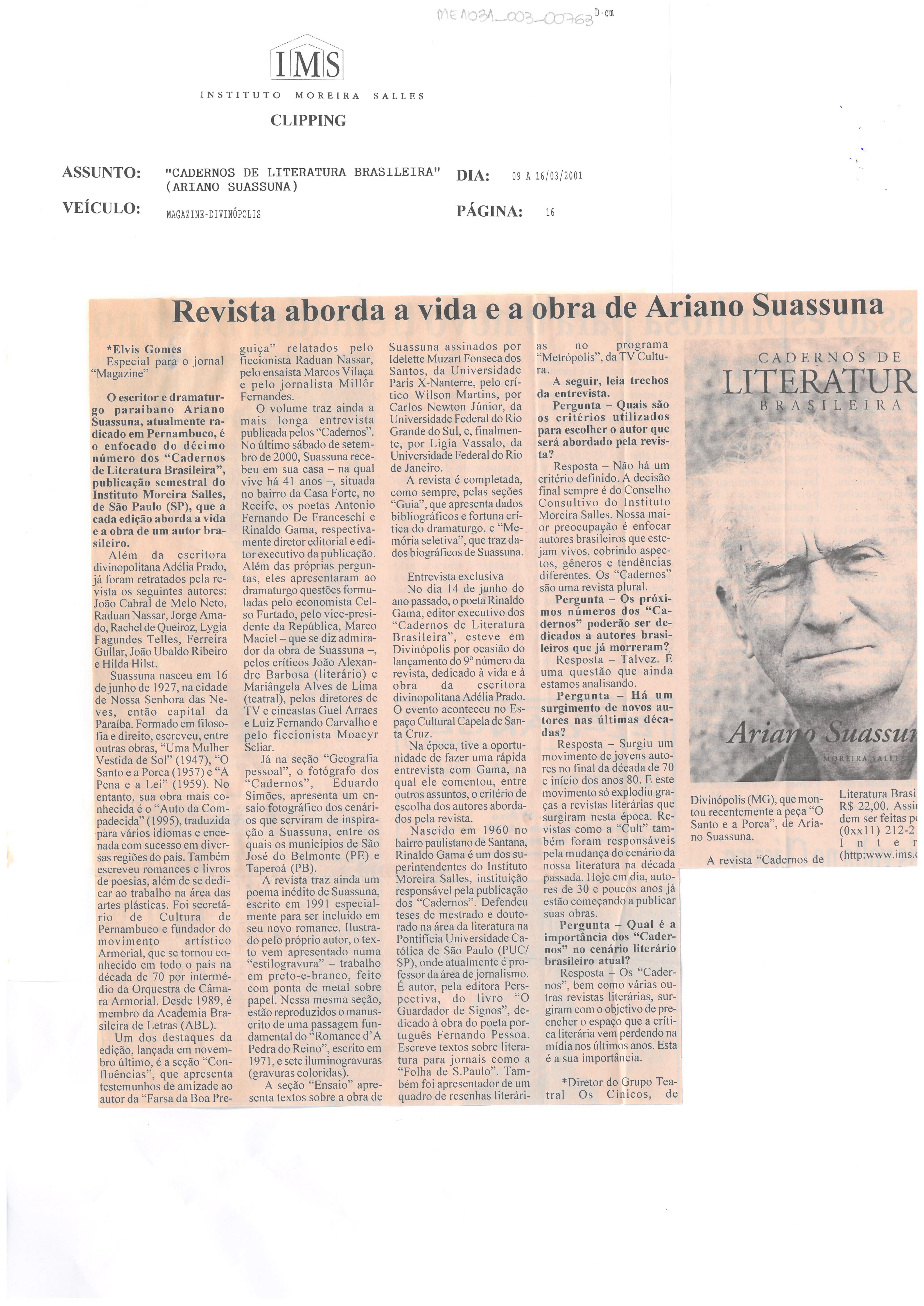 Revista aborda a vida e a obra de Ariano Suassuna