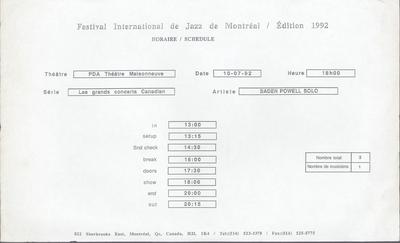 Festival International de Montréal / Édition 1992 - Baden Powell Solo
