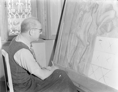Alfredo Volpi, pintando azulejos no ateliê da Osirarte