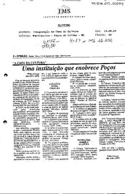 "A Casa da Cultura" Uma instituição que enobrece Poços