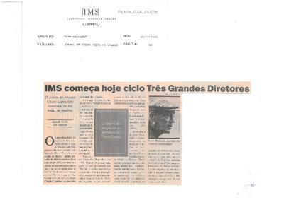 IMS começa hoje ciclo Três Grandes Diretores