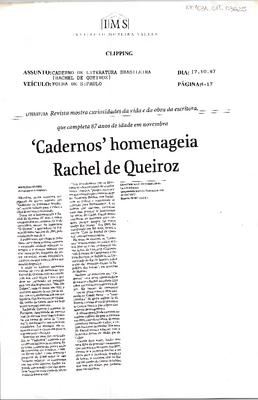 Cadernos' homenageia Rachel de Queiroz