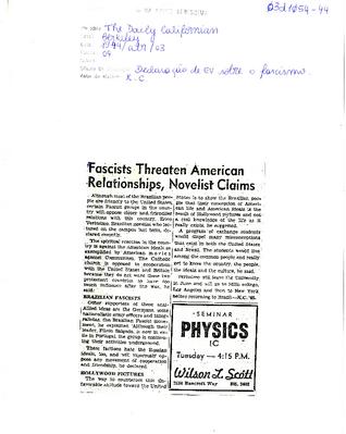 Fascists threaten american relationships, novelist claims