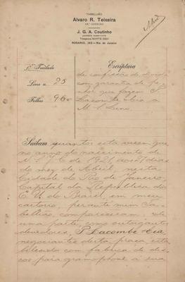 Escritura de confissão de dívida com garantia de penhor, que fazem P. Lacombe & Cia. M.S.Lino
