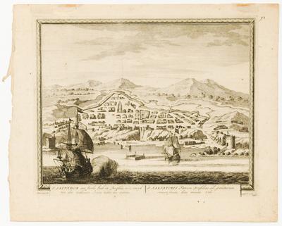 S. Salvador een Sterke Stad in Brasilie, in de inwyk van den zeeboesem Bajos todos los Santos. S. Salvatoris Fanum, Brasiliae ad Sanctorum omnium Sinun, bene munita Urbs