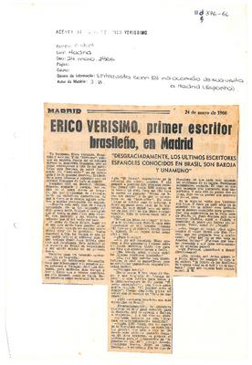 Erico Verissimo, primer escritor brasileño en Madrid