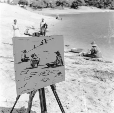 José Pancetti pintando na lagoa de Abaeté