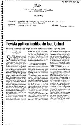 Revista publica inéditos de João Cabral: Instituto Moreira Salles lança ;caderno literário dedicado à obra do poeta