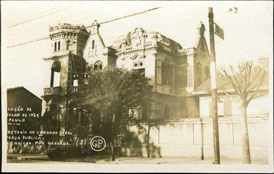 Efeitos da Revolução de 1924 - Secretaria do Comando Geral da Força Pública incendiada por granada