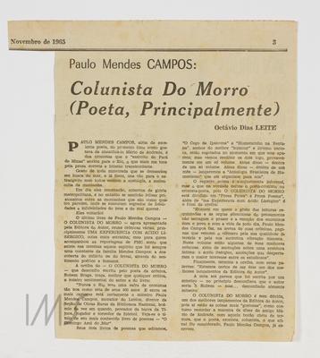 Paulo Mendes Campos: colunista do morro (poeta, principalmente)