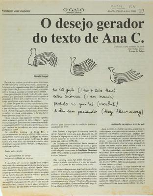 O desejo gerador do texto de Ana C.