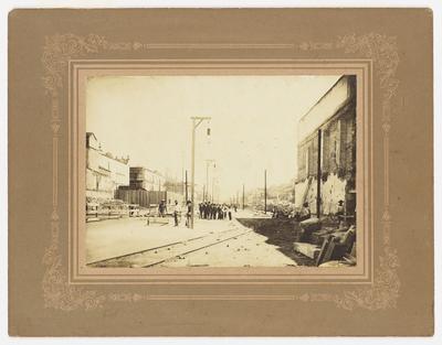 Construção da Avenida Central - iluminação elétrica provisória para os trabalhos de construção realizados à noite