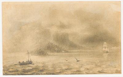 [Um barco e uma caravela na barra da baía de Guanabara]