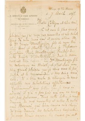 [Carta de Henri H. Giglioli a João Barbosa Rodrigues, escrita de Firenze em 7 de abril de 1897]