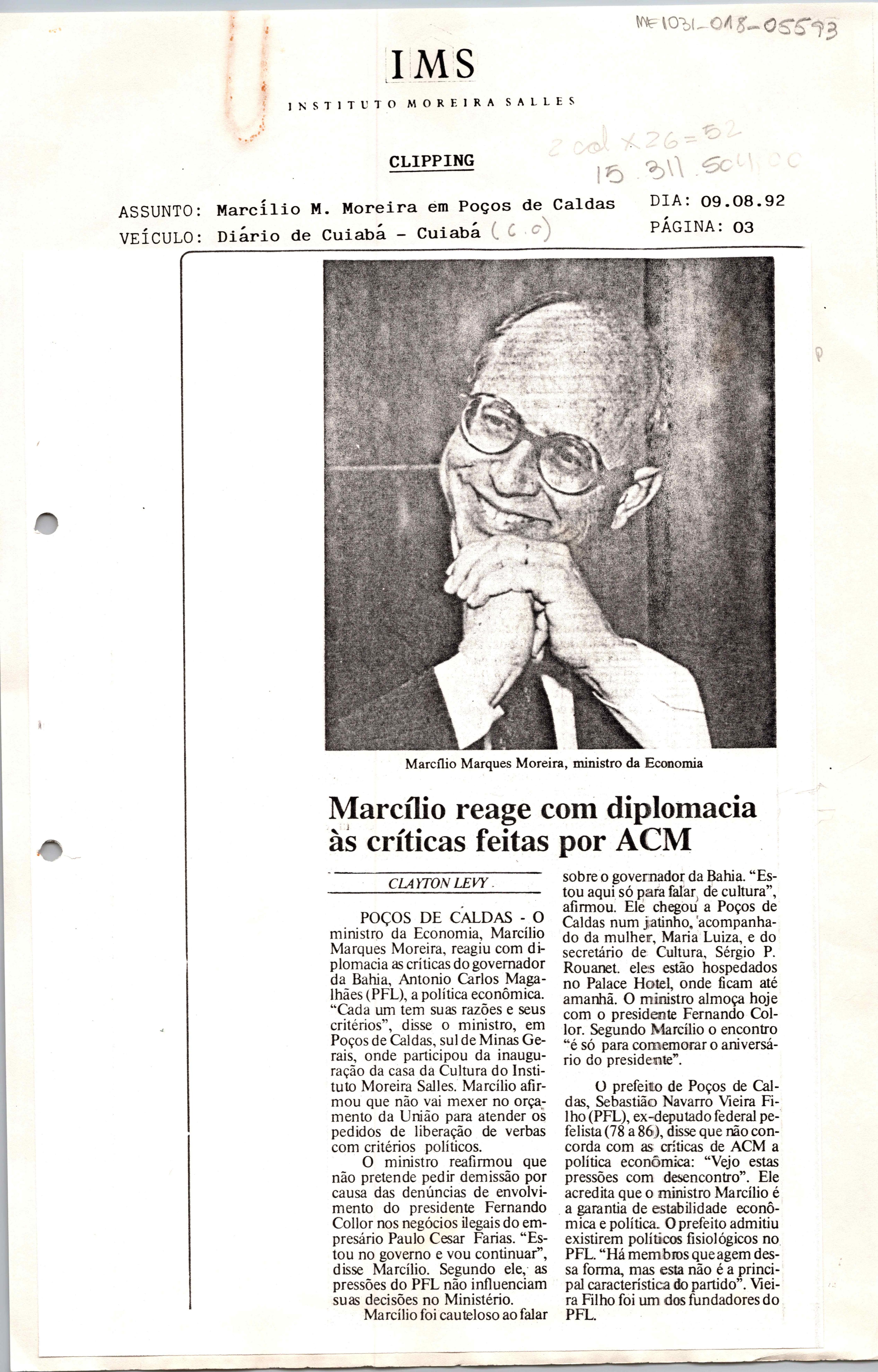 Marcílio reage com diplomacia às críticas feitas por ACM