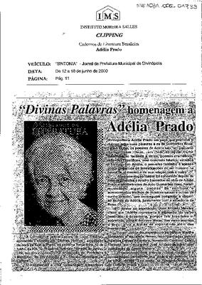 "Divinas palavras" homenagem a Adélia Prado