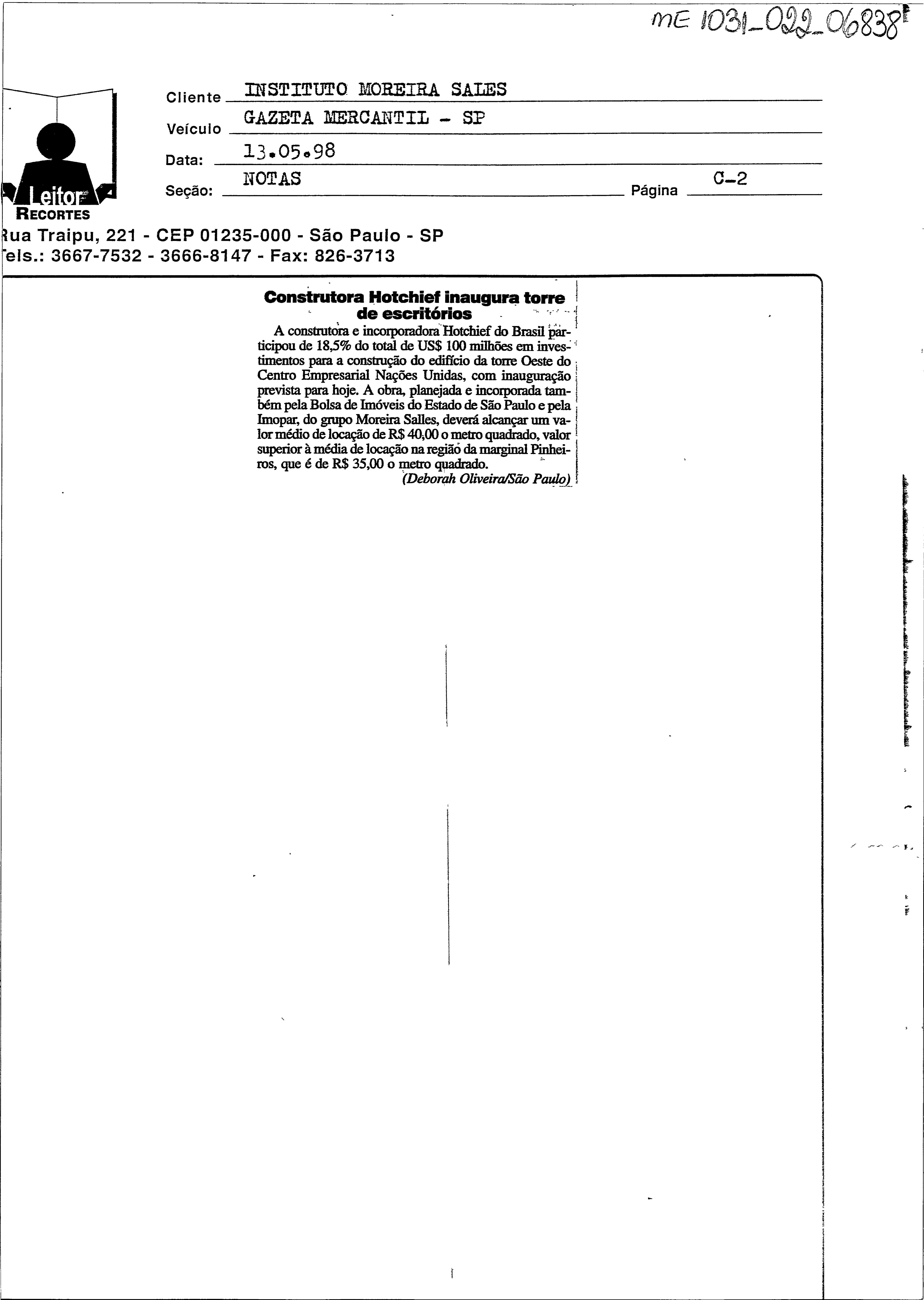 Construtora Hotchief inaugura torre de escritórios