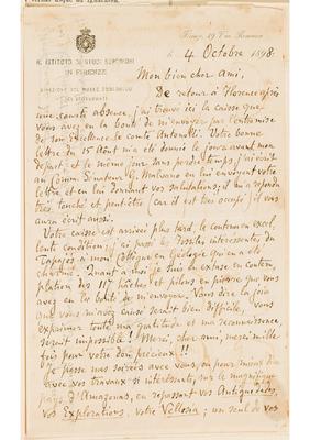 [Carta de Henri H. Giglioli a João Barbosa Rodrigues, escrita de Firenze em 4 de outubro de 1898]