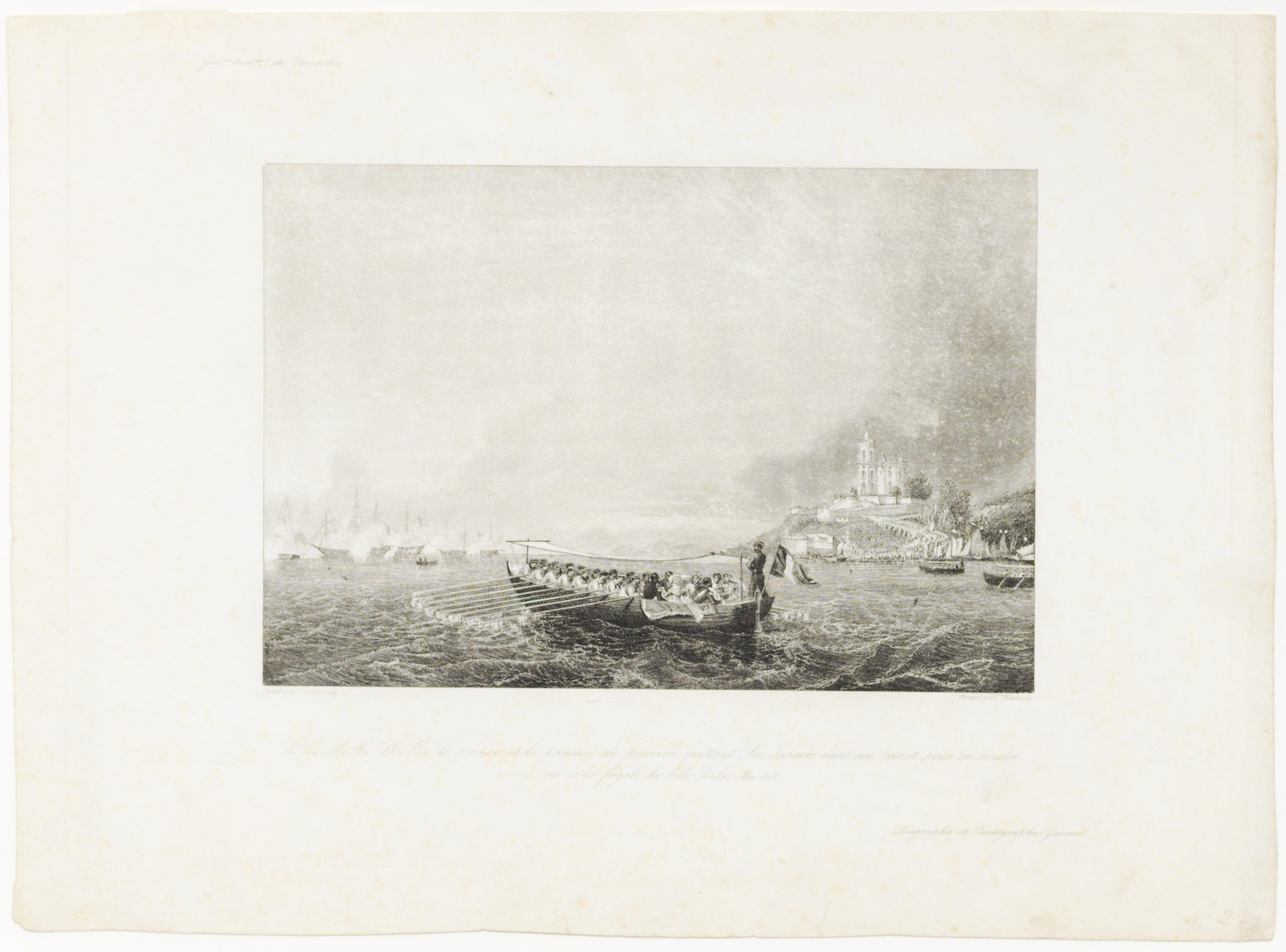 L.L. A.A. R.R. Le prince et la princesse de Joinville quittent Rio Janeiro dans un canot pour se rendre à bord de la frégate la belle Poule. Mai 1843