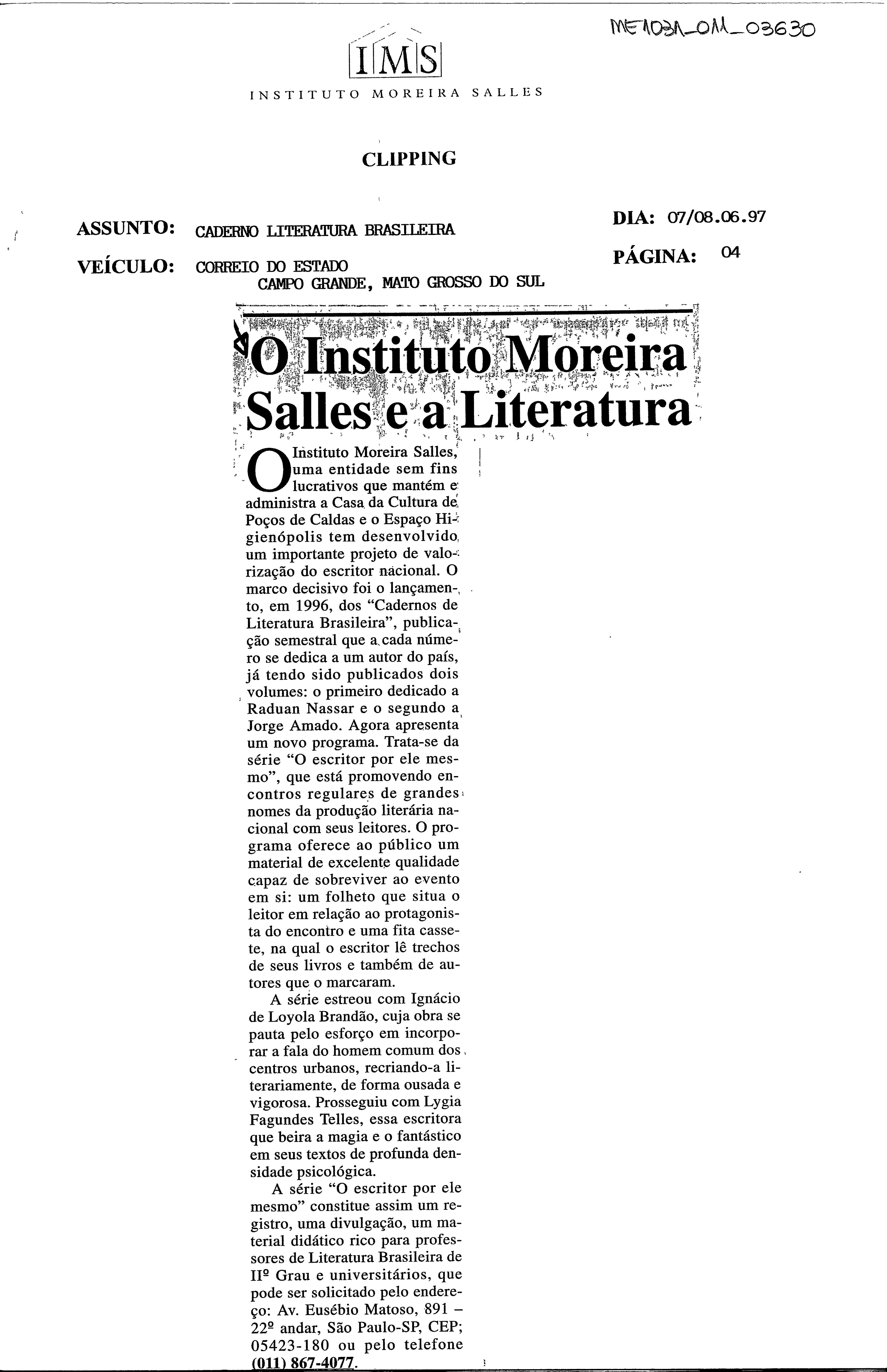 O Instituto Moreira Salles e a Literatura