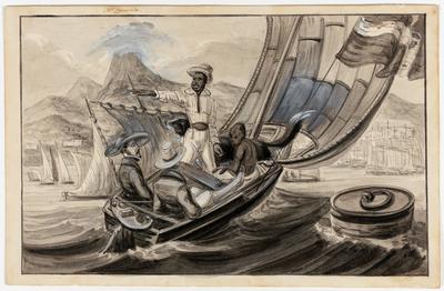 [Promenade sur l'Eau dans la Baie de Rio -Janeiro. Un esclave nègre du Congo, racontant son histoire Tènue esclave nègre fraichement arrivé de l'Affrique]