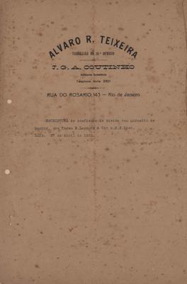 Escritura de confissão de dívida com garantia de penhor, que fazem P. Lacombe & Cia. M.S.Lino