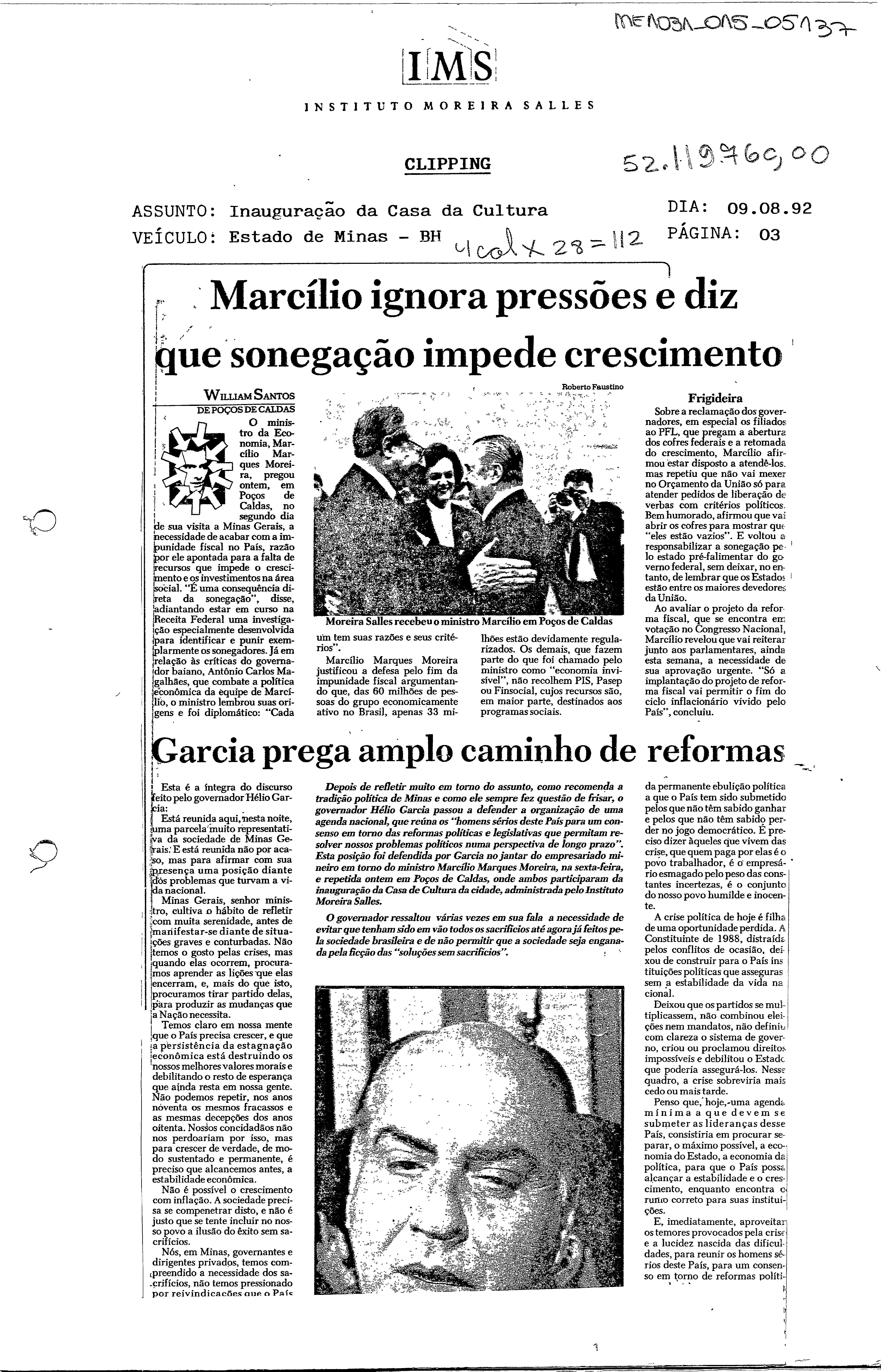 Marcílio ignora pressões e diz que sonegação impede crescimento