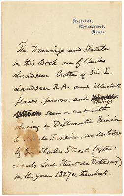 [Nota de introdução aos desenhos de Charles Landseer]