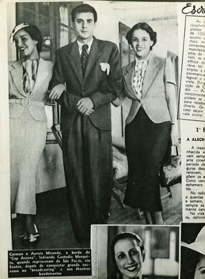 Carmen e Aurora Miranda com Custódio Mesquita (reprodução de periódico)