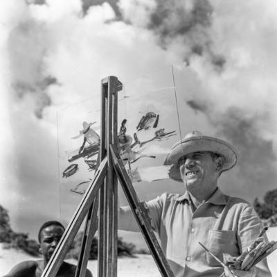 José Pancetti pintando na lagoa de Abaeté