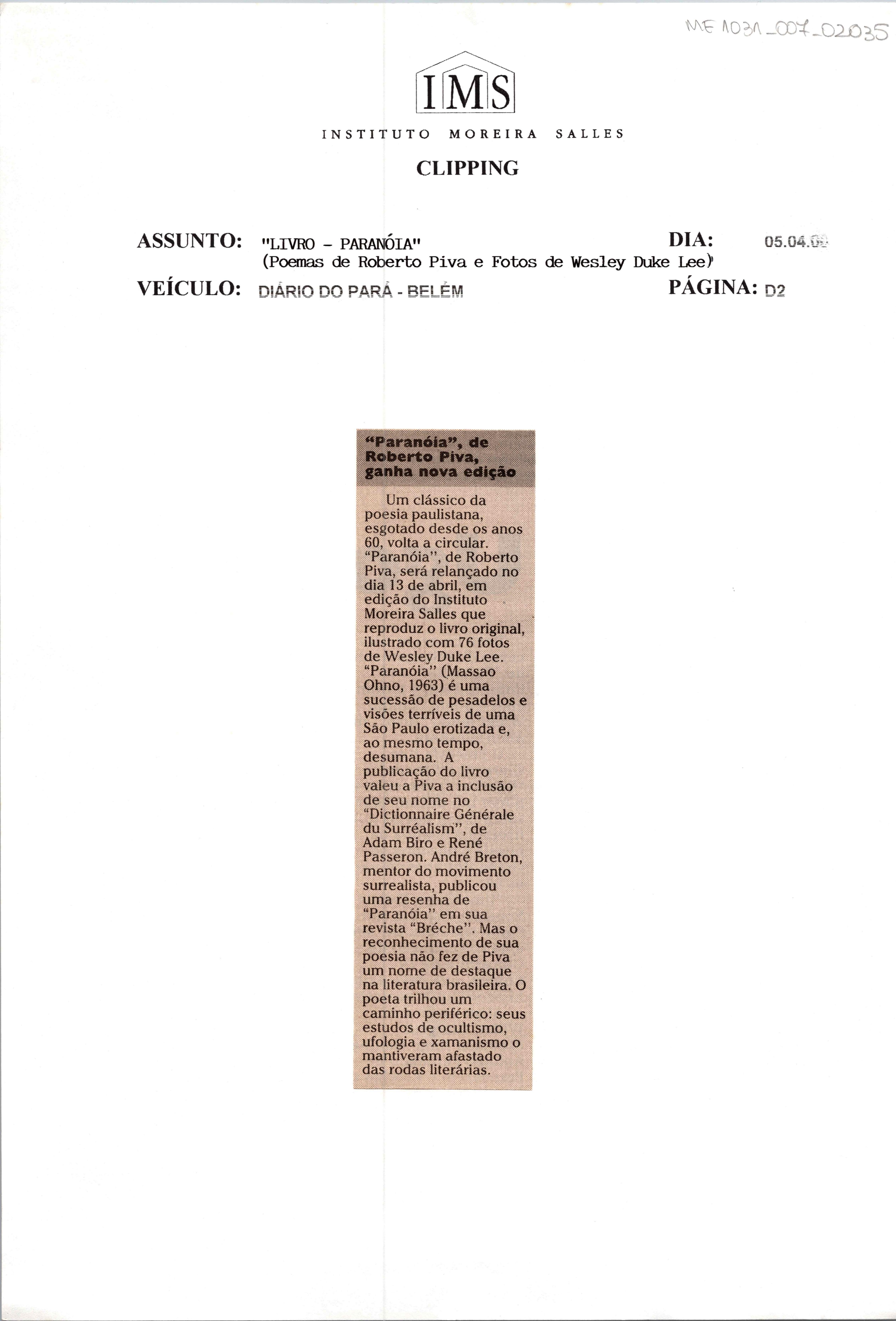 "Paranóia" de Roberto Piva, ganha nova edição