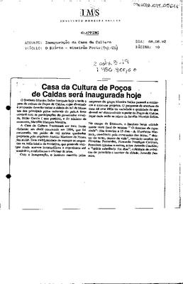 Casa da Cultura de Poços de Caldas será inaugurada hoje