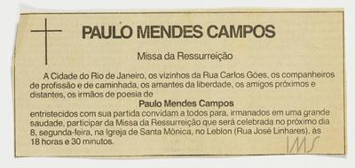 Paulo Mendes Campos: missa de Ressurreição