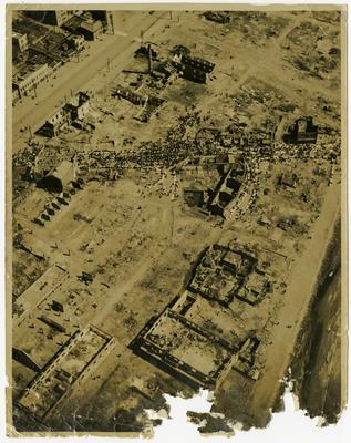 Vista aérea da cidade de Seul destruída