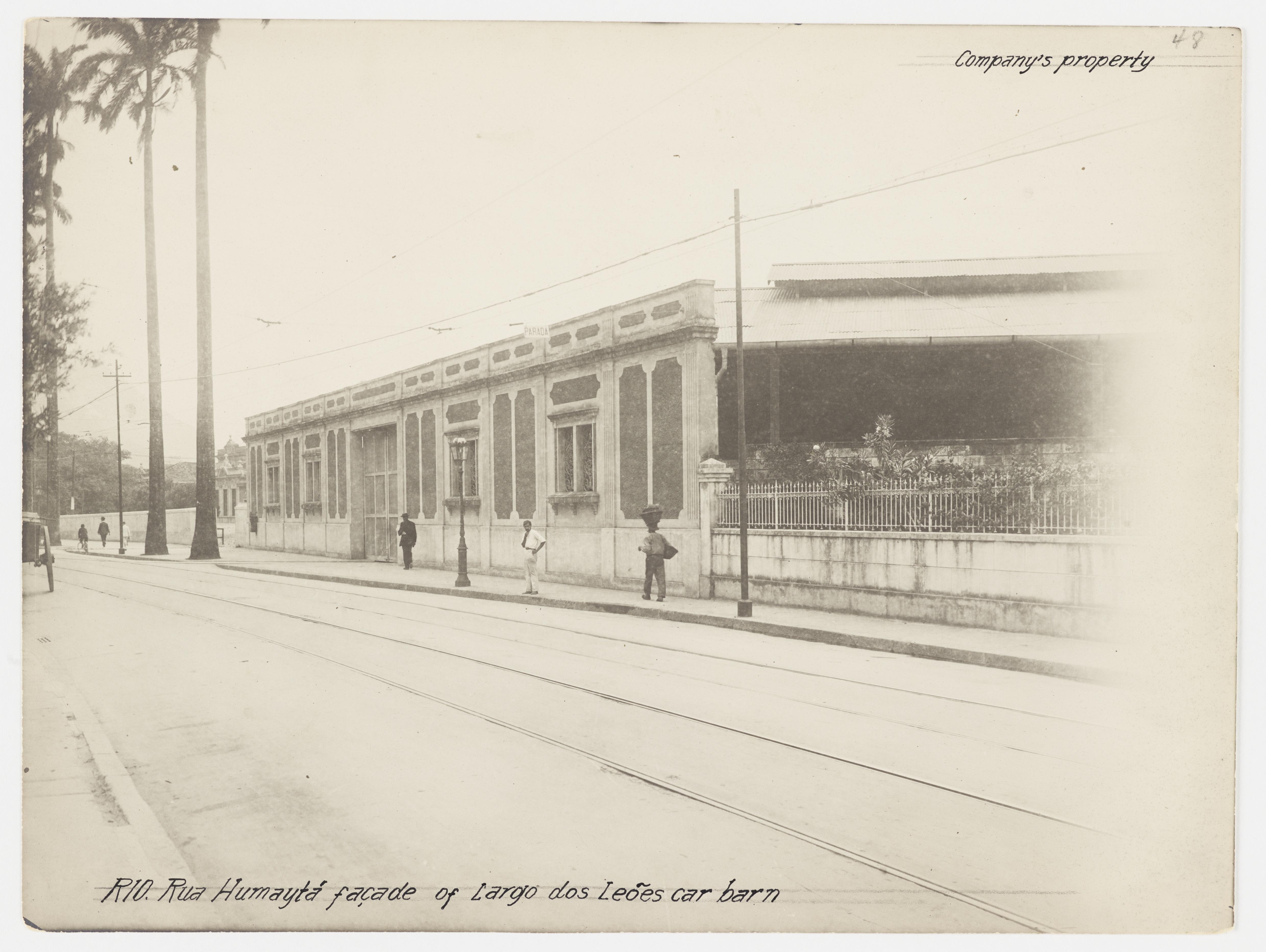 Garagem e estação dos bondes da Rua Humaitá (atual Cobal do Humaitá); vista da Rua Humaitá
