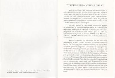 "Vinícius. Poesia música e paixão" em destaque