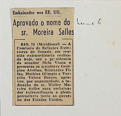 Embaixador nos EE.UU. Aprovado o nome do sr. Moreira Salles