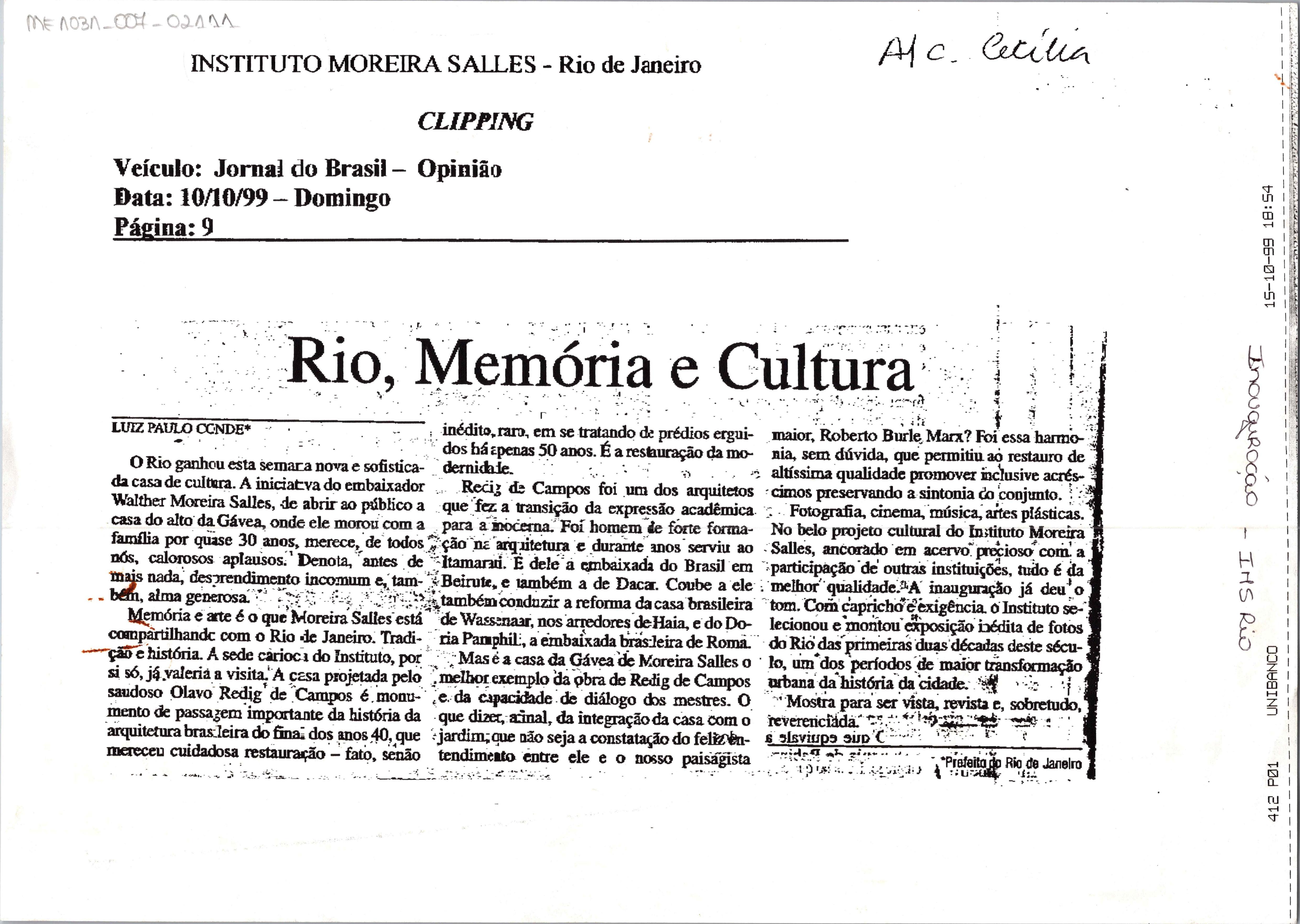 Rio, Memória e Cultura
