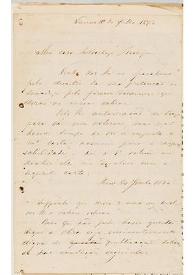 [Carta do Barão de Capanema a João Barbosa Rodrigues [?], escrita em Viena, em 10 de julho de 1873]