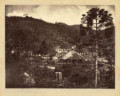 Jardins e lago na bacia do rio Quitandinha