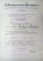 Título de Commendatore (Comendador) da Ordem do Mérito da República Italiana
