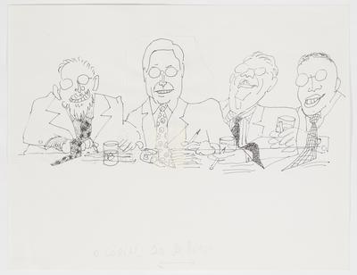 Paes, Malan, Cardoso e Clóvis, em descontraída reunião mundana, onde decidiram aumentar juros e impostos, diminuir aposentadorias, e cortar verbas de habitação, educação e saúde.