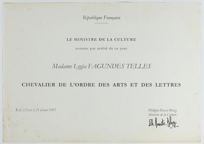 Chevalier de l'Ordre des Arts et des Lettres