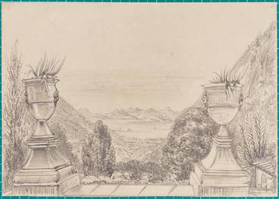 View of Fort Villegagnon & Catete from the Verandah of Dr. Azevedo's - at the Upper Spot - 1854 -