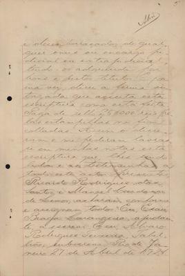 Escritura de confissão de dívida com garantia de penhor, que fazem P. Lacombe & Cia. M.S.Lino