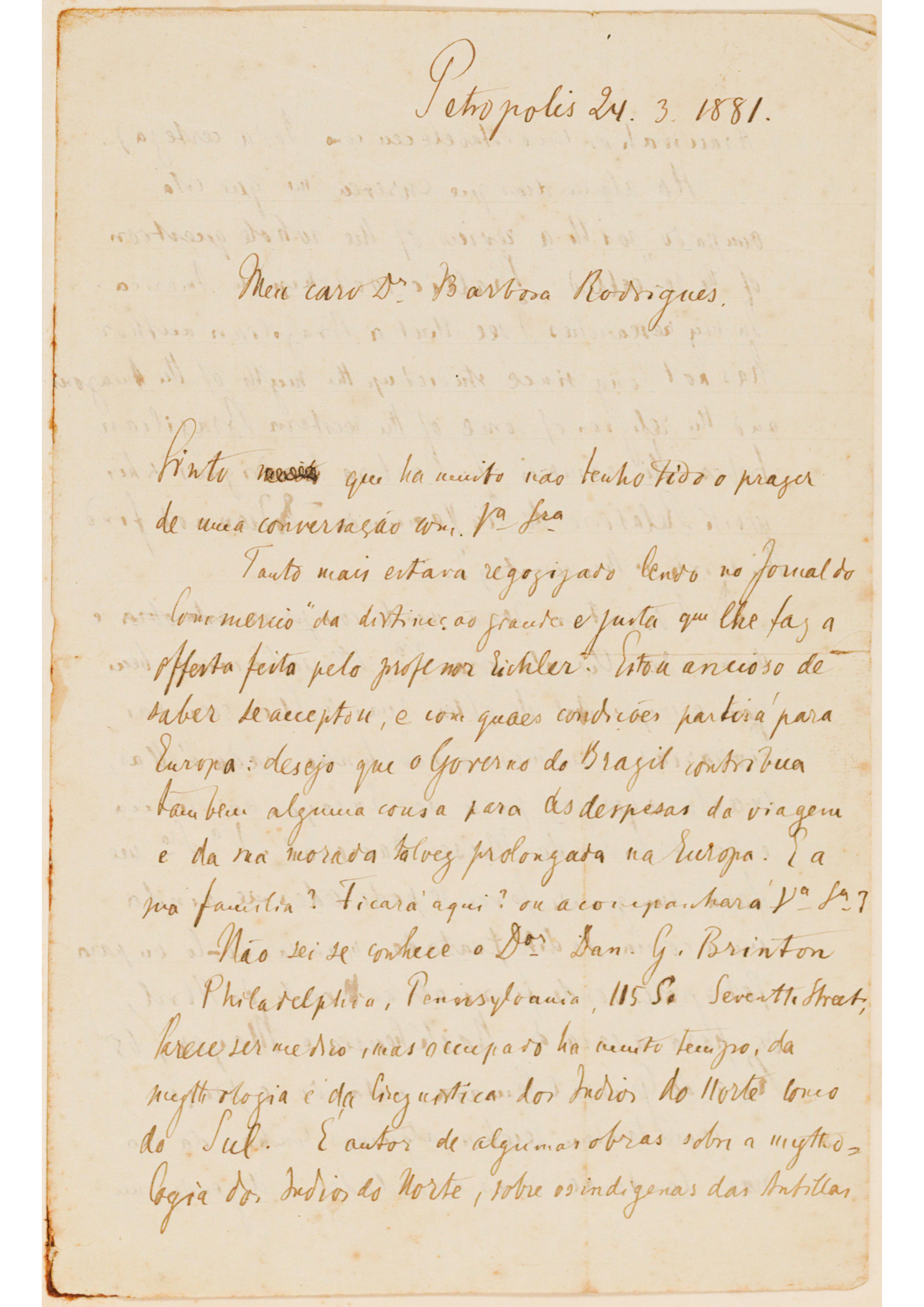 [Carta de Karl Henning a João Barbosa Rodrigues [?], escrita em Petrópolis, em 24 de março de 1881]