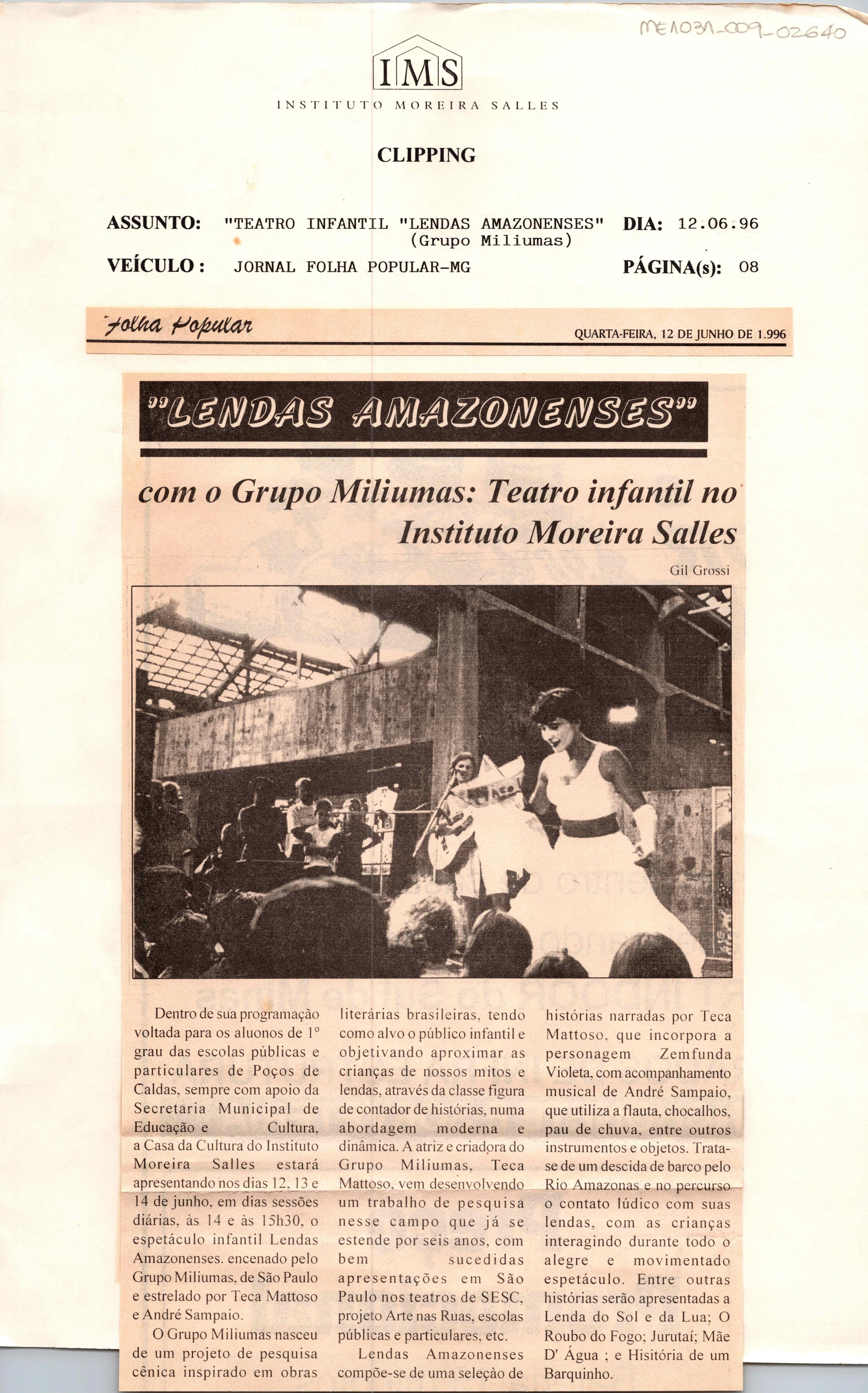 "Lendas Amazonenses" com o Grupo Miliumas: Teatro infantil no Instituto Moreira ;Salles