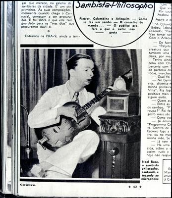 Noel Rosa com o violão (reprodução de periódico)