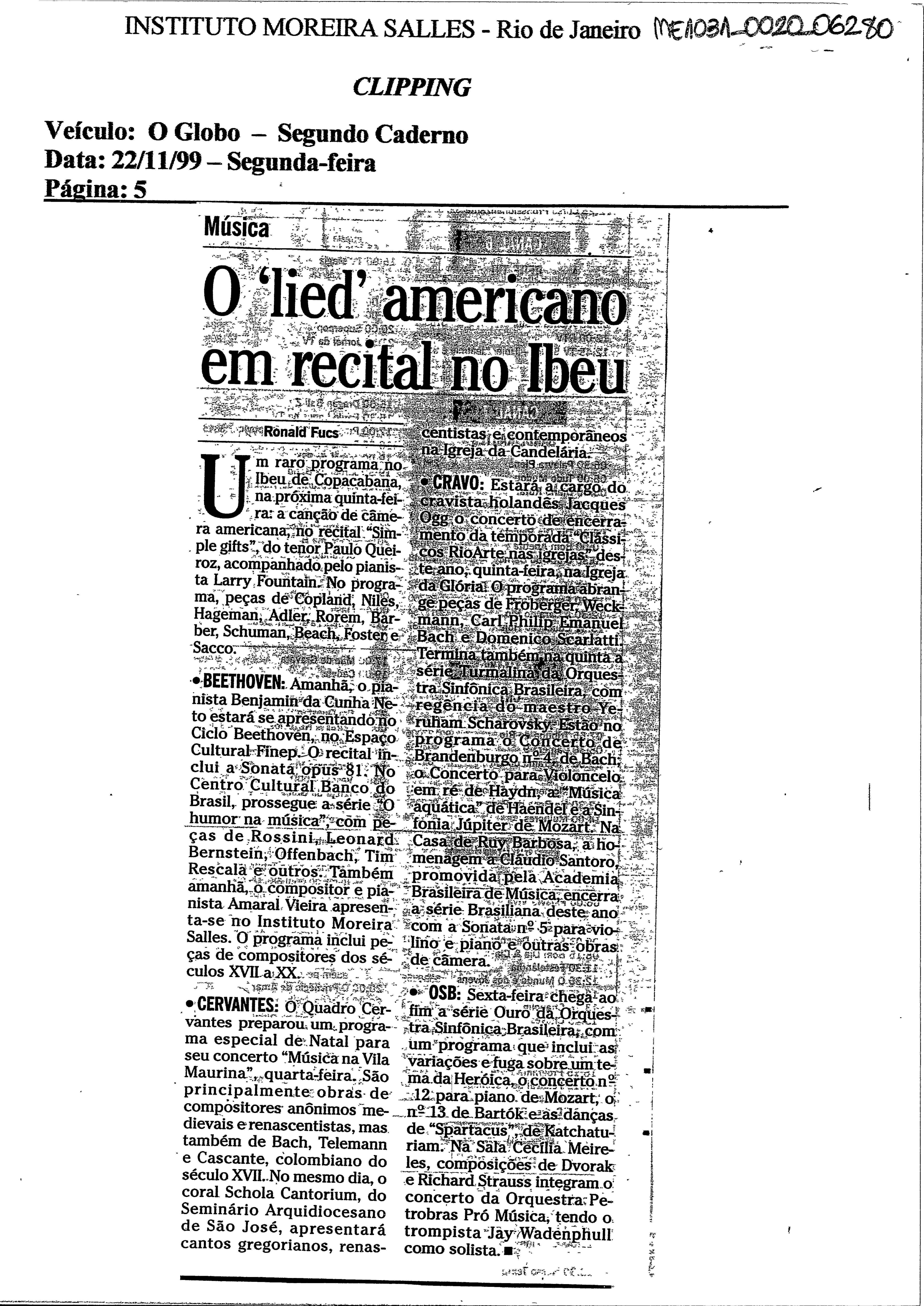 O "Lied" americano em recital no Ibeu