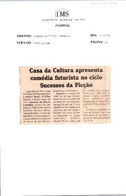 Casa de Cultura apresenta comédia futurista no ciclo sucessos da ficção